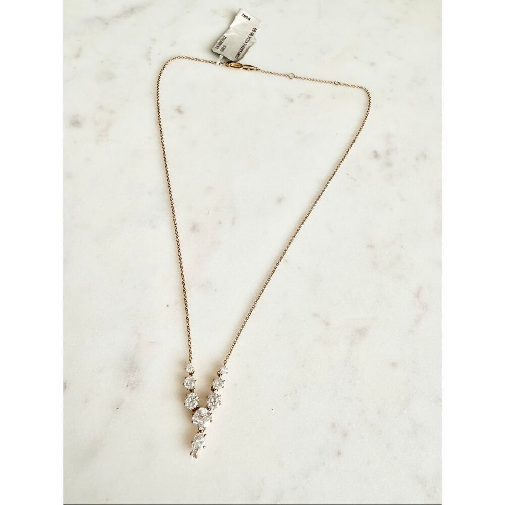 Nadri Gold Tone CZ Crystal Drop Necklace Elegant Bridal Jewel